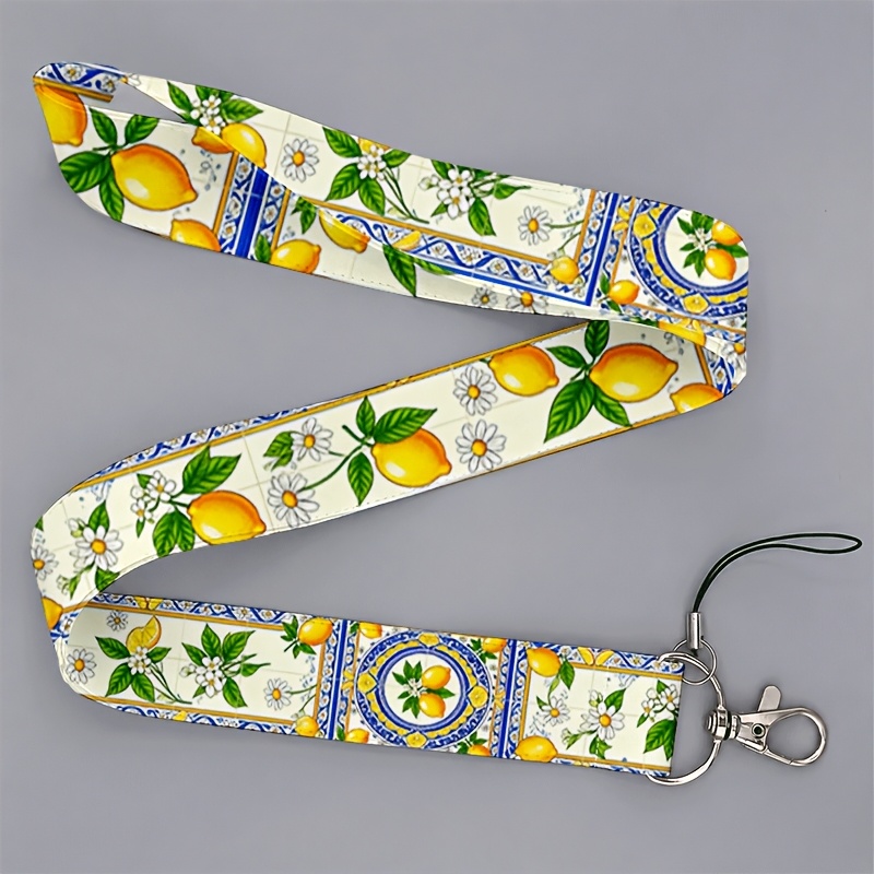 TEMU Laccetto 2D sia per che per donna per chi va al lavoro o a scuola, con stampa di limoni e , motivo ceramico vintage blu-, per telefoni e