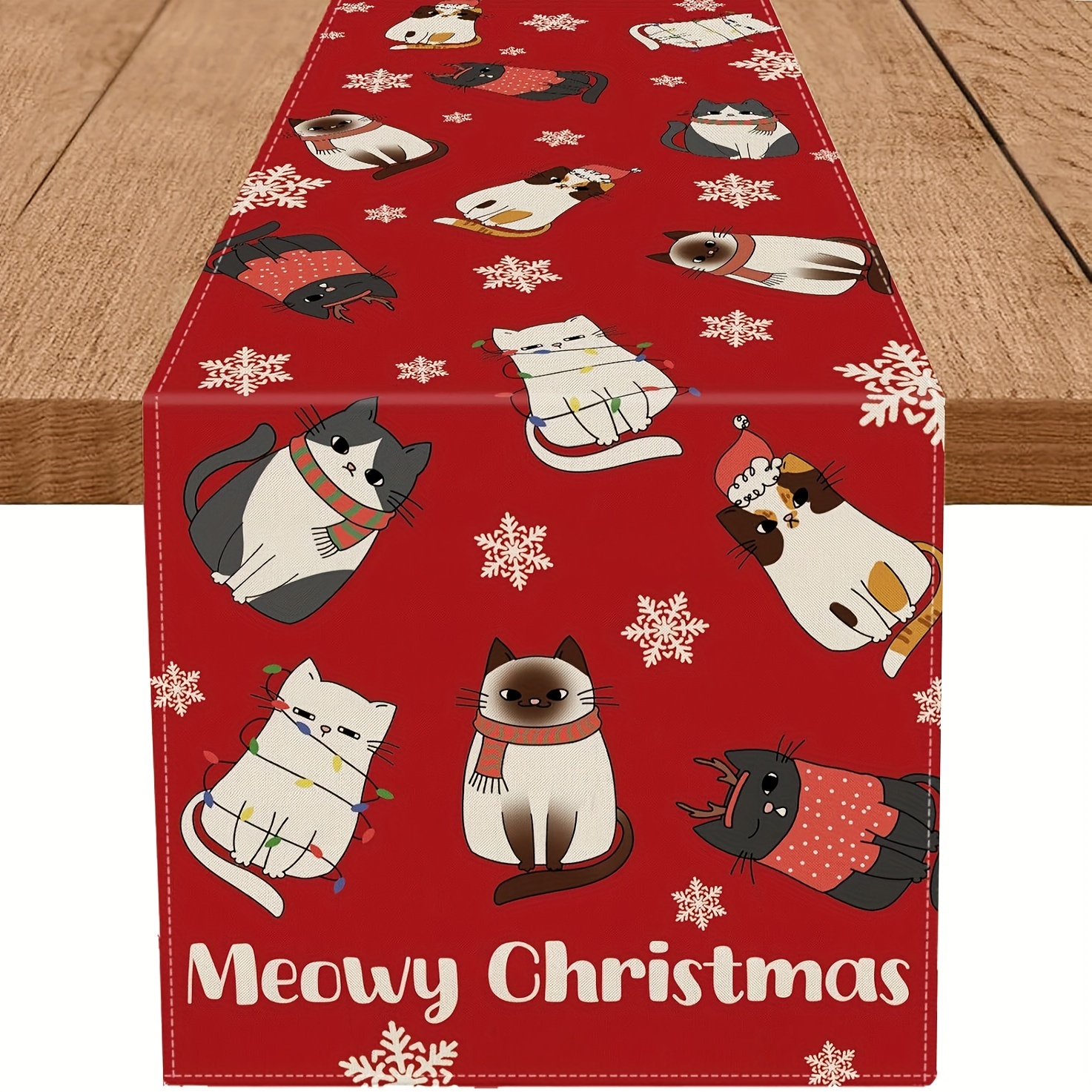 1pc Cat Christmas Table Runner Christmas Snowflake Red Table Decoration For Winter Dining Home Party