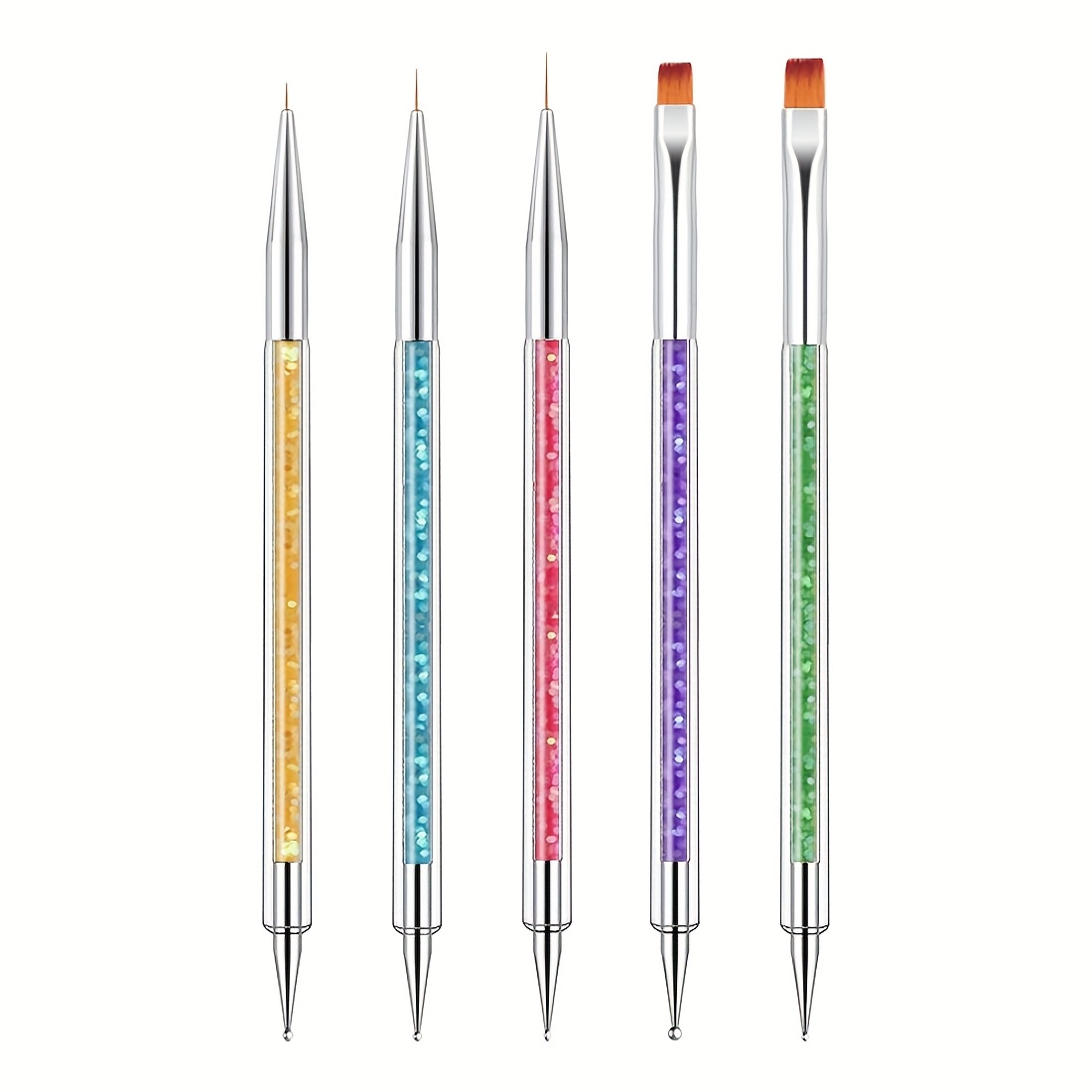 TEMU 5pcs Double-ended Nail Art Brushes Kit - Includes Nail Liner Brush & Dotting Pens For Gel, Ideal For Home & Salon Use