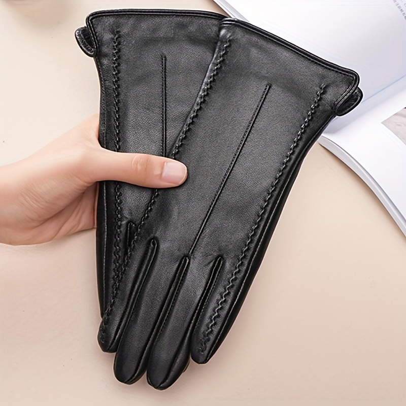 womens luxury sheepskin gloves thickened warm touchscreen design black with white stitching   fall winter outdoor casual wear ideal gift for   winter gloves gloves for women winter gloves for women 2