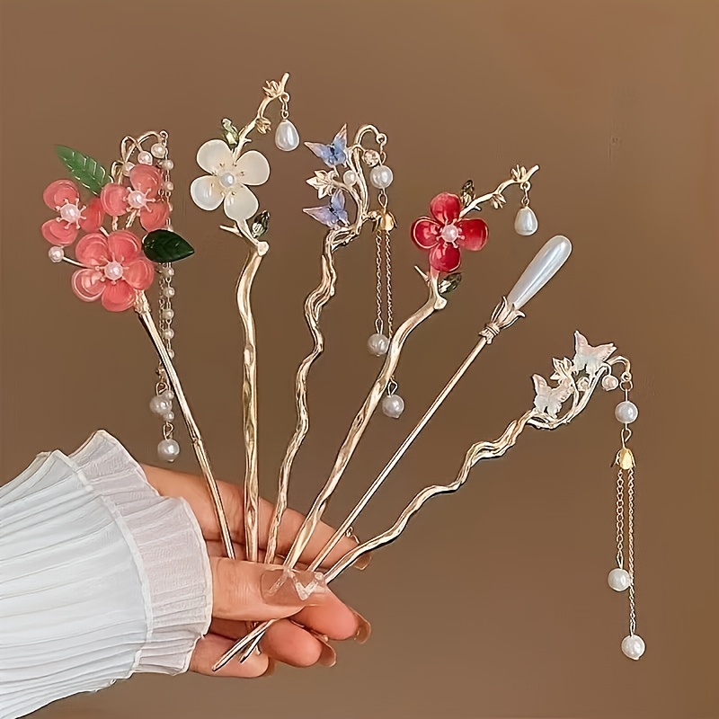 6pcs elegant hair sticks for women floral   geometric designs alloy hairpins for daily use parties gifts photoshoots holidays cute hair accessories party hair accessories sophisticated hairpin   hairpin Product details 0