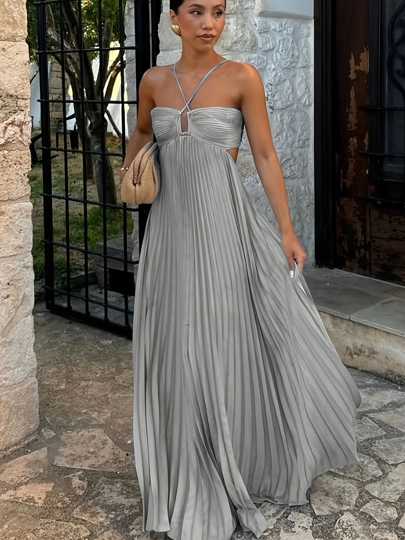 summer 2025 strapless pleated maxi dress sleeveless solid - Temu Oman