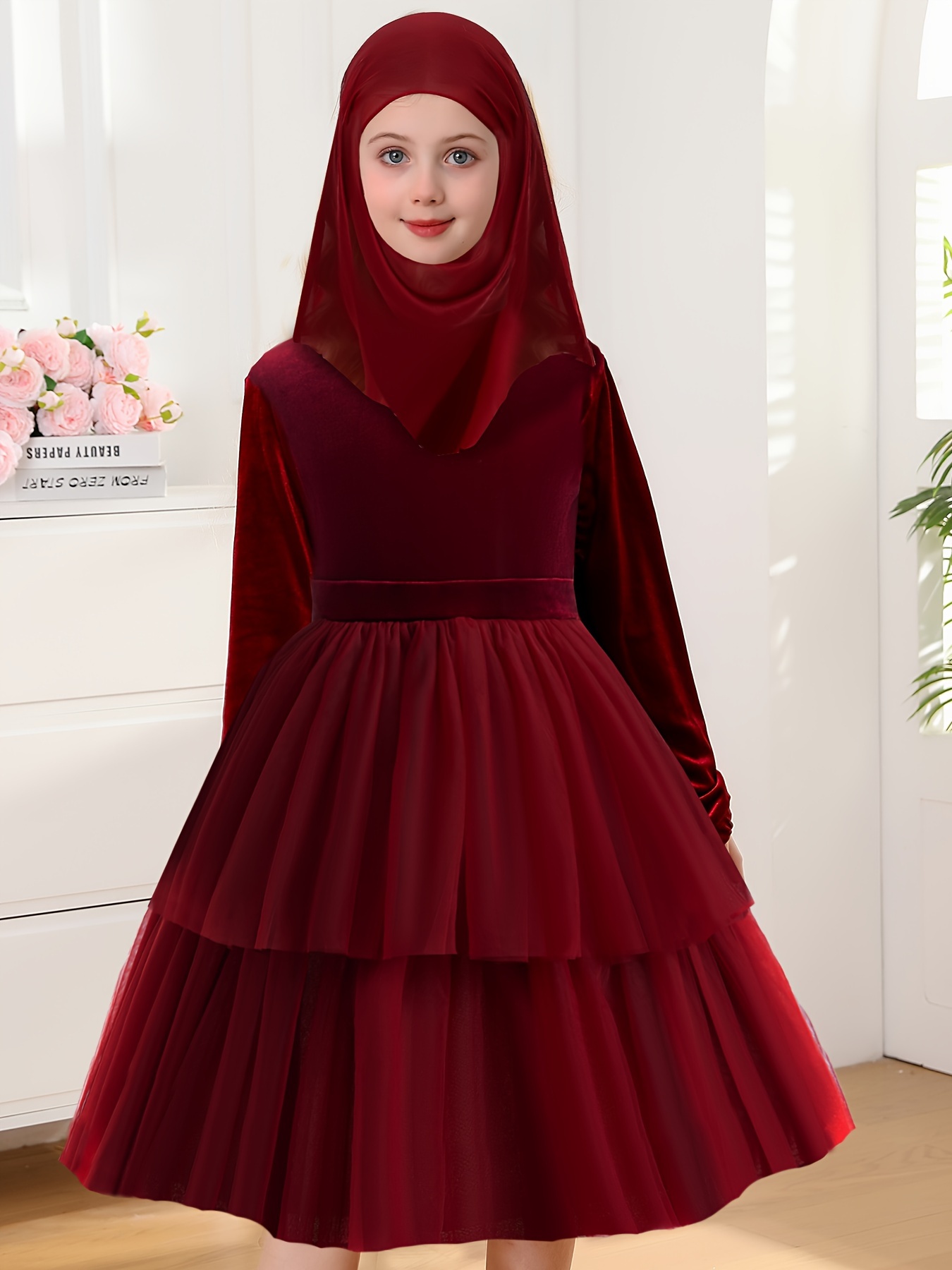 Ramadan Floral Print Crew Neck Burqas Elegant Long Sleeve - Temu