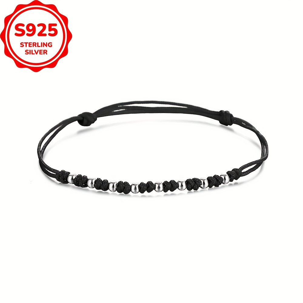 Image of 1pc 925 Sterling Silvery Beaded Red Woven Bracelet For Daily Dressing Jewelry Accessories Or Birthday Gifts