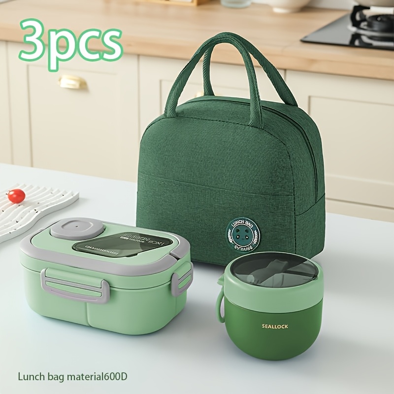 E-shop 3-teiliges Set Tragbare Lunchtasche mit großem Fassungsvermögen + Lunchbox + Frühstücksbecher, Große Lunchbox für Schüler, Faltbare
