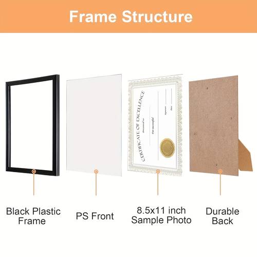 "Sleek" 5pcs 8.5×11 Inches (21.6×27.9 Cm) Black PVC Photo Frame, High-definition Glass, Can Be Placed On The Desktop Or Hung On The Wall, Minimalist Style Photo Frame Set For Displaying Certificates Or Photos