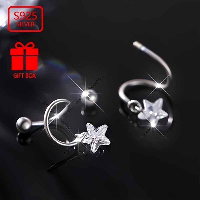 

A Pair Of Fashionable 925 Sterling Silver Synthetic Zirconia Earrings For Women (total Weight Approximately 0.8g) With Spring Screw Ear Bone Nails, Suitable For Daily Activities And Parties.