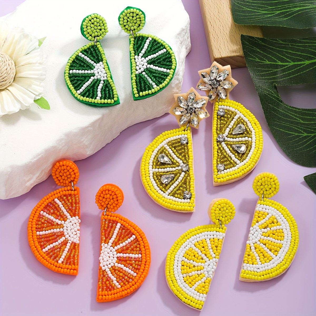 High-End Three-Dimensional Orange Watermelon Beaded Earrings