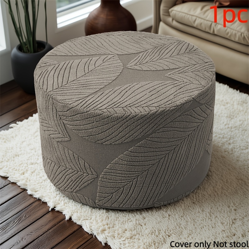 TEMU 1 pièce Housse de tabouret rond jacquard à grandes feuilles extensible en spandex, housses de -pieds pour décoration de salon et de chambre