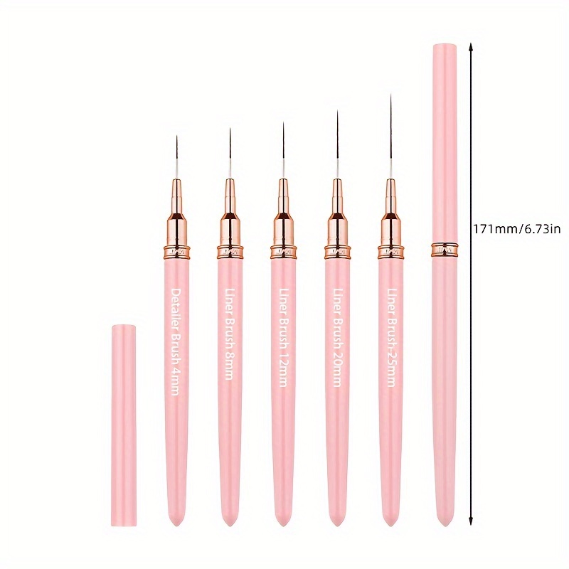 Image of 5pcs Fine Nail Art Brush Pens Suitable For Gel Polish - 5pcs With 5 Sizes (4/8/12/20/25mm) For Long Nails, For Manicure, Nail Artists & Beginners, Gel Polish Painting, No