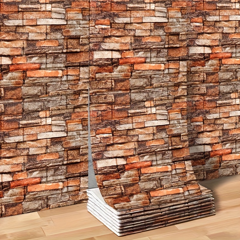 TEMU 5m/10m 3d Brick Wallpaper Stickers, Self-adhesive Foam Wall Tiles, Textured Design, Home Renovation Wall Panels, Peel And Stick, Easy To Clean