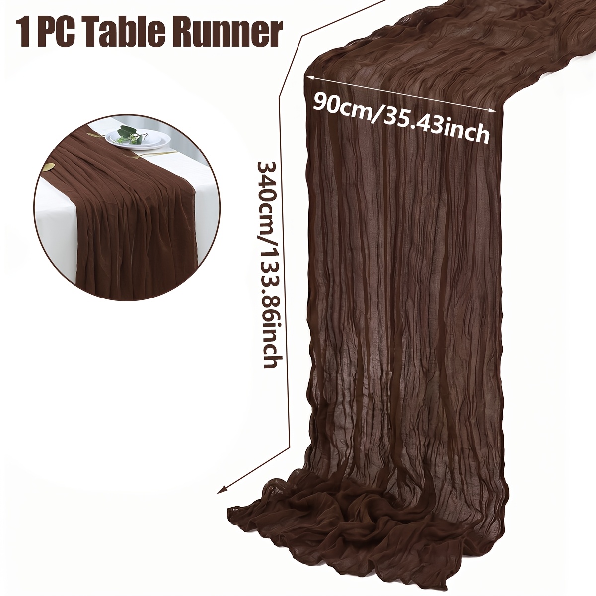 TEMU 1pc Dark Brown Cheesecloth Table Runner With Tulle Edges & Mesh Suitable For Wedding, Baby Shower, Birthday Party Decor - Elegant Rectangular