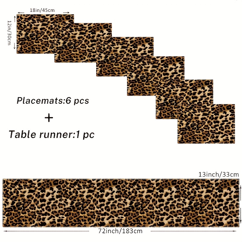 TEMU Kit da 5/7 pezzi, Tovaglia e Sottopiatti con Stampa Leopardata - Materiale in Lino al 100%, Design Ispirato a un Viaggio per Ristoranti Interni