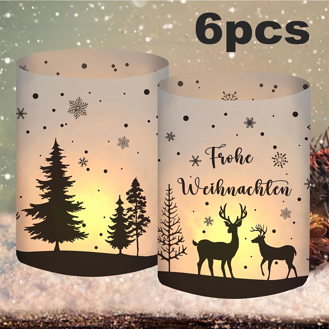 Image of 6pcs New Year's Eve Candle Holder Set, Happy New Year Decorations, Christmas Suitable For Tea Light Or Candle Tabletop Lamp Shades
