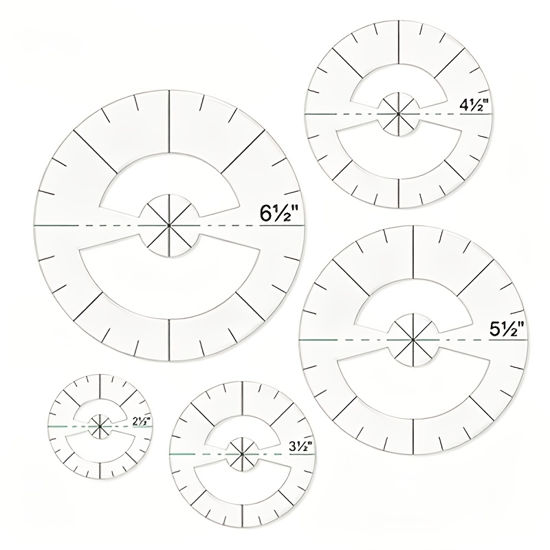 TEMU 5pcs Ruler Set, Made Of Transparent Pet Material With Round Design, Ideal For Cutting And Handmade Crafts