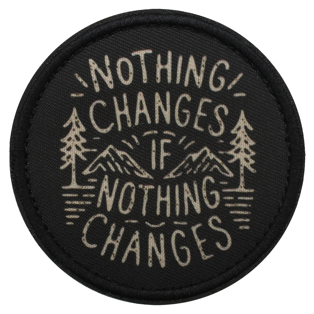 TEMU Patch d'extérieur " CHANGE IF " | Patch d'impression à boucles et crochets avec motif de montagne et d'arbre pour sacs à dos, chapeaux,