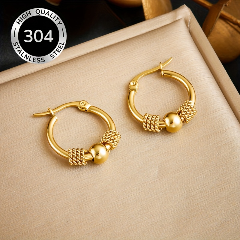 TEMU A Pair Of Fashionable Elegant And Exquisite Golden Stainless Steel Earrings Suitable For Women To Wear. Luxurious Niche Easy And Design Suitable