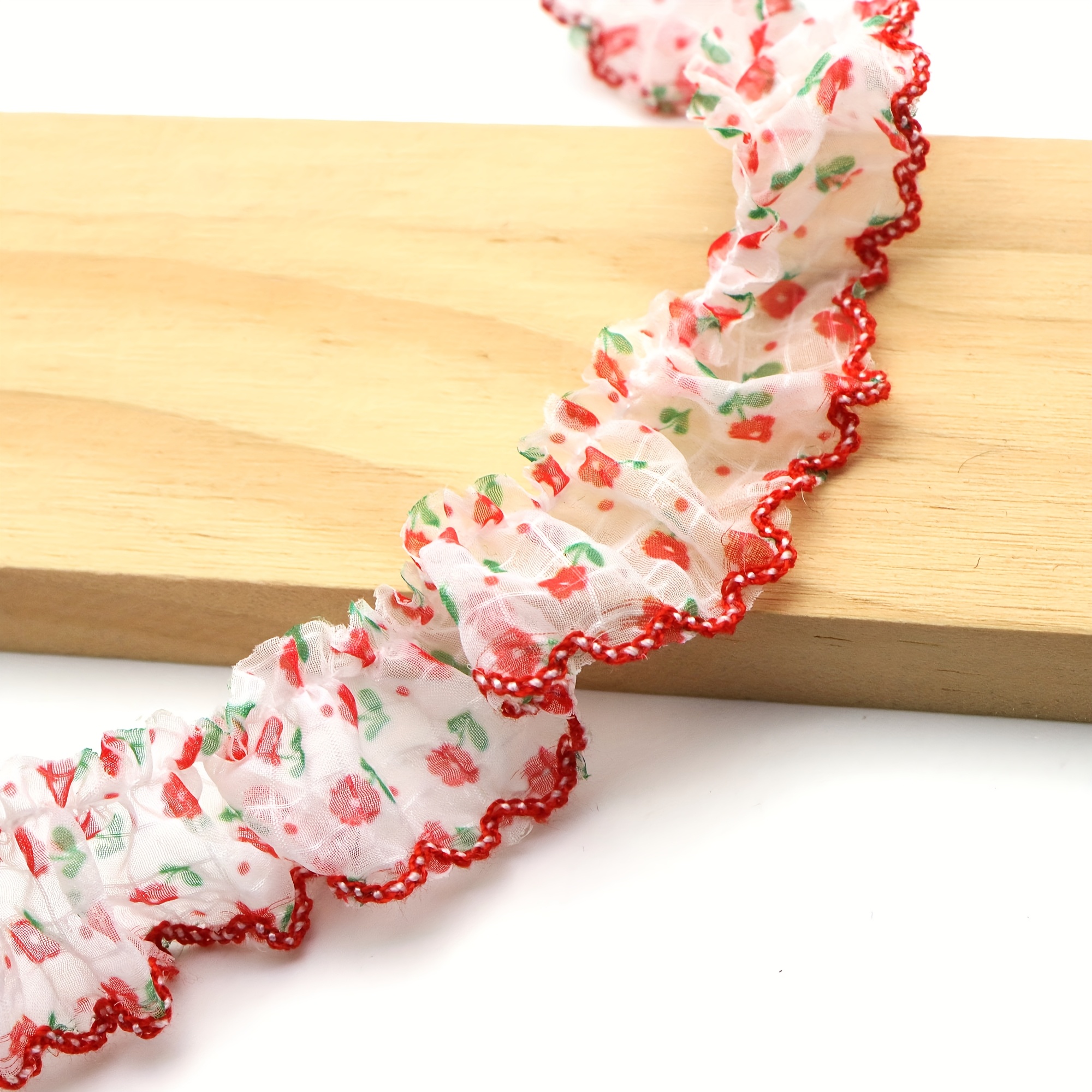 E-shop 1 Yard 2,5 cm Breite Chiffon-Spitzenborte mit Plissees Rüschenkanten, Blumenmuster Stoffband für Kleidungssaum, Kopfbedeckungen, Heimdekoration,