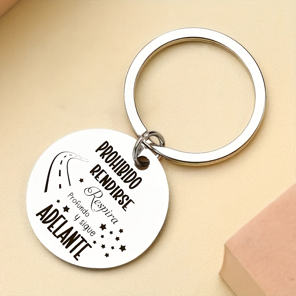 TEMU Llavero motivacional en español, 1 pieza - " con precaución" ( Respira, ) - Anilla de llaves minimalista de acero inoxidable - Regalo de ,