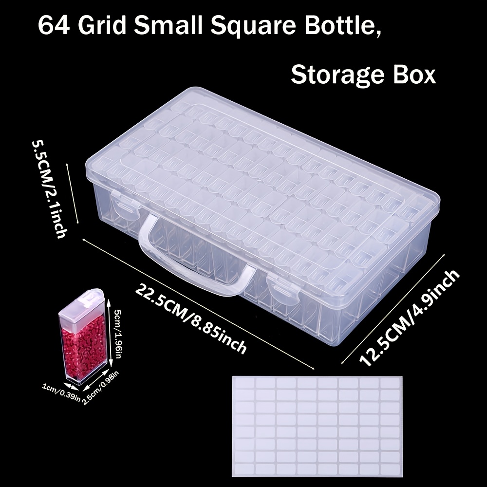 Image of 1pcs64 Grid, 2pcs64 Grid Diamond Painting Tool Storage Box Diamond Large Capacity Rice Bead Patch Box Grid Transparent Sub-packaging Beads Storage