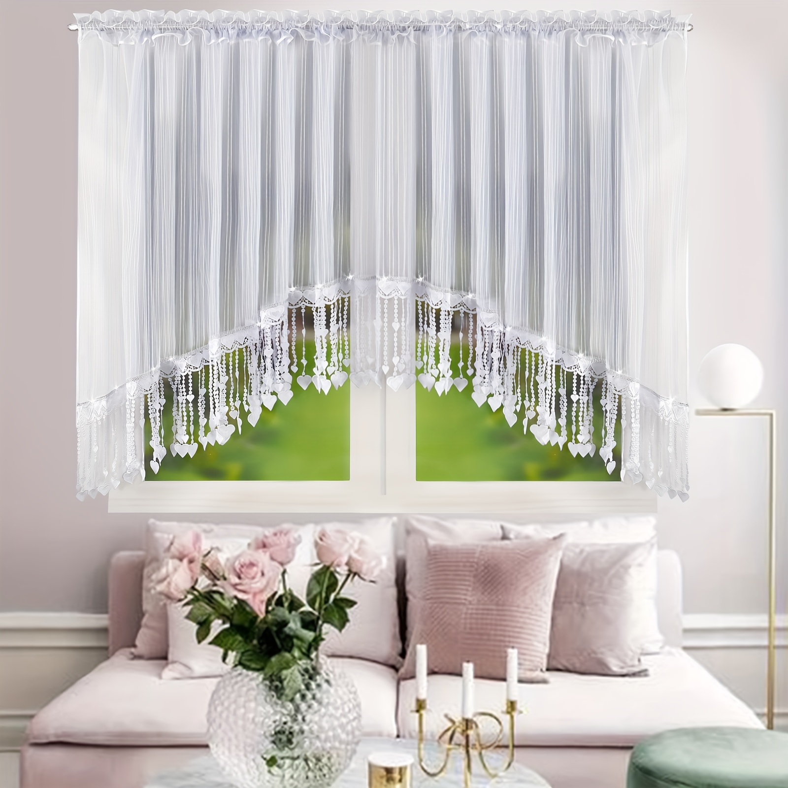 Image of 1set Fhflyinghome Lag35wbxz Network Wiring Drill Core Pendant Decoration Transparent Gorgeous Bedroom Living Room Curtain Curtain Set Daily Festival Wedding Curtain Decoration