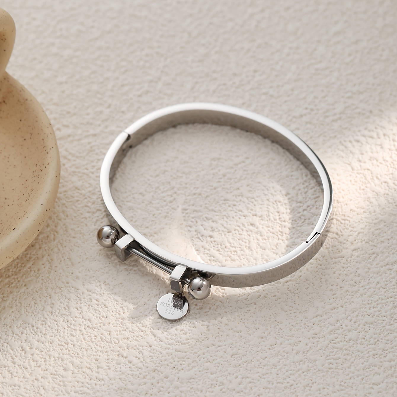 TEMU Bracciale Geometrico Elegante in Acciaio Inossidabile Inciso 'Amore' - Accessorio per Matrimoni e Abbigliamento Casual