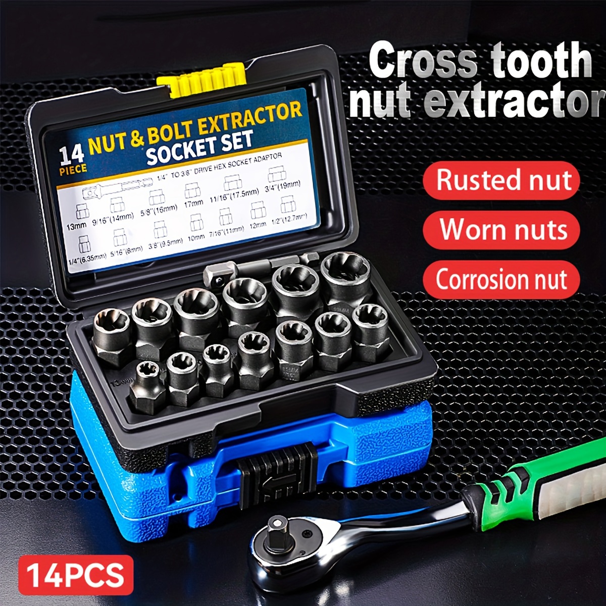 

14pcs Nut Extractor, Anti-tooth Sleeve, Sliding Tooth Sleeve, Screw Damaged Nut Screw Cap Extractor