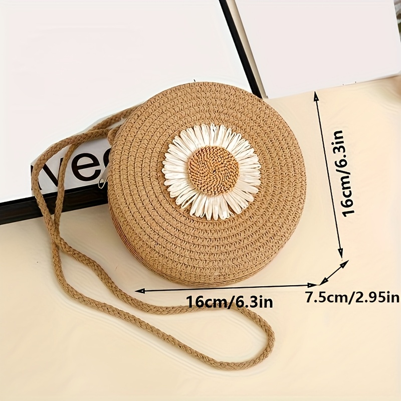 Bolsa Transversal Redonda Minimalista de Palha para Mulher 5