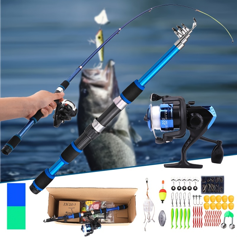 

Complete Fishing Tackle Set: Fishing Rod, Reel With Line, Soft Fish Hooks - Freshwater And Saltwater Fishing