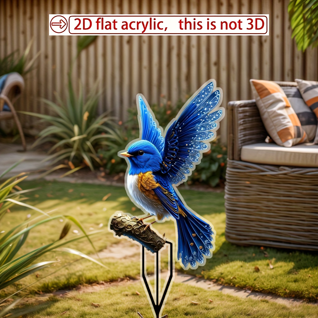 

2d Vintage Blue Hummingbird Decorative Garden Statue - No Electricity Required