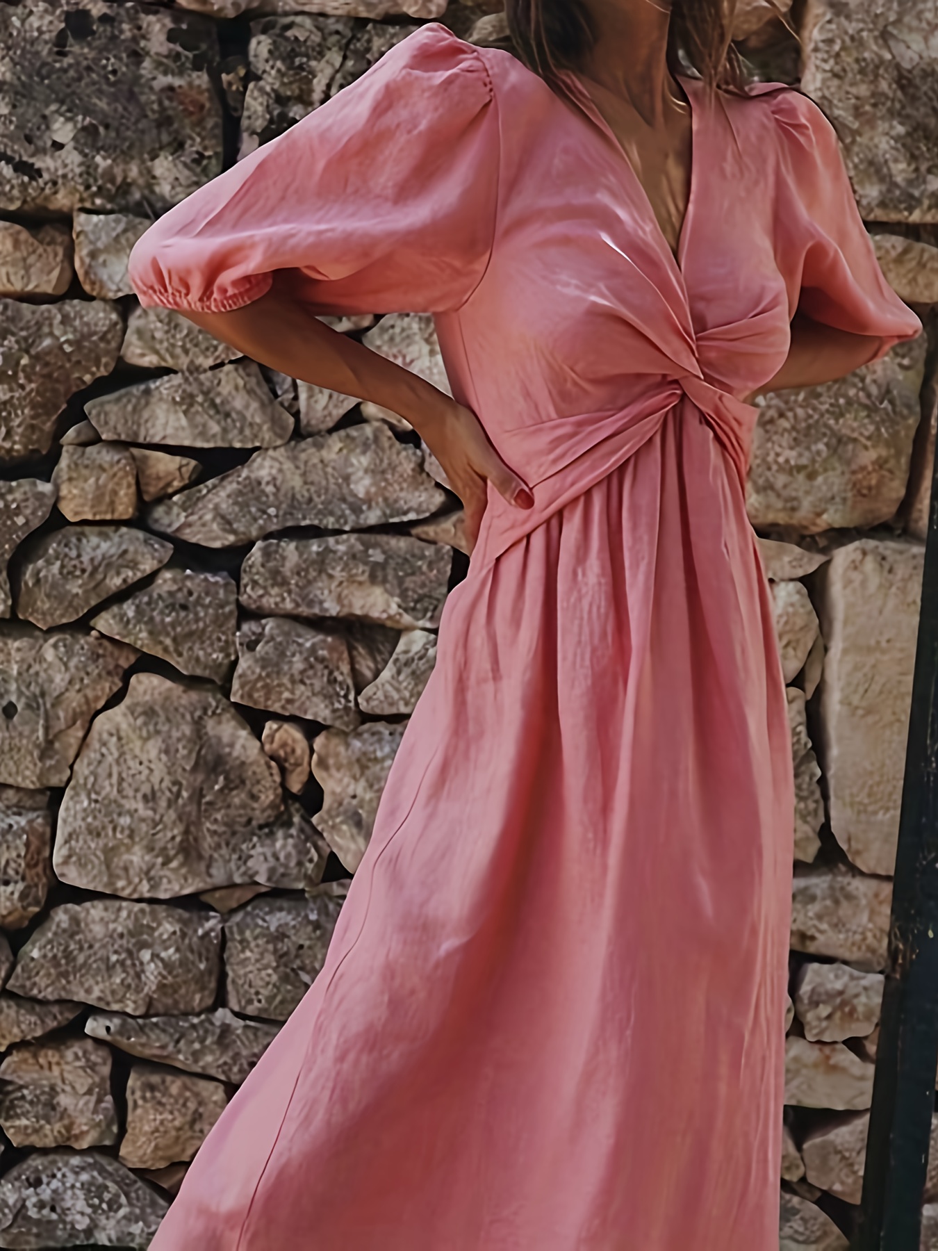 high waisted v neck loose fitting dress a knot ns702 women's - Temu Portugal