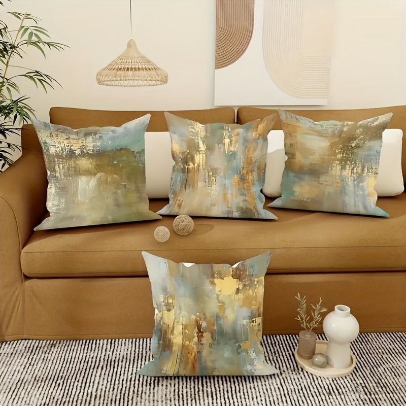 

Abstract Luxury Throw Pillow Covers Set Of 4, Contemporary Style, Machine Washable, Unique With Zipper Closure, Room Decor, Woven Polyester Fabric - Inserts Not Included