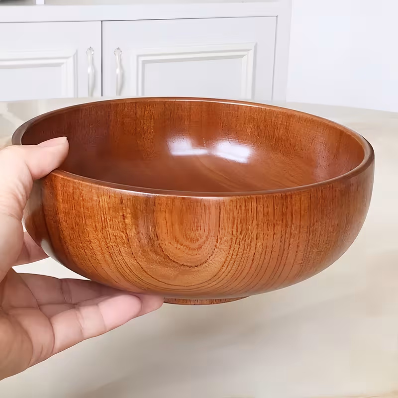 handcrafted solid wood round bowls large salad bowls noodle bowls soup bowls dessert and fruit salad bowls vintage wood bowls for home kitchens and hotel restaurants Product details 8