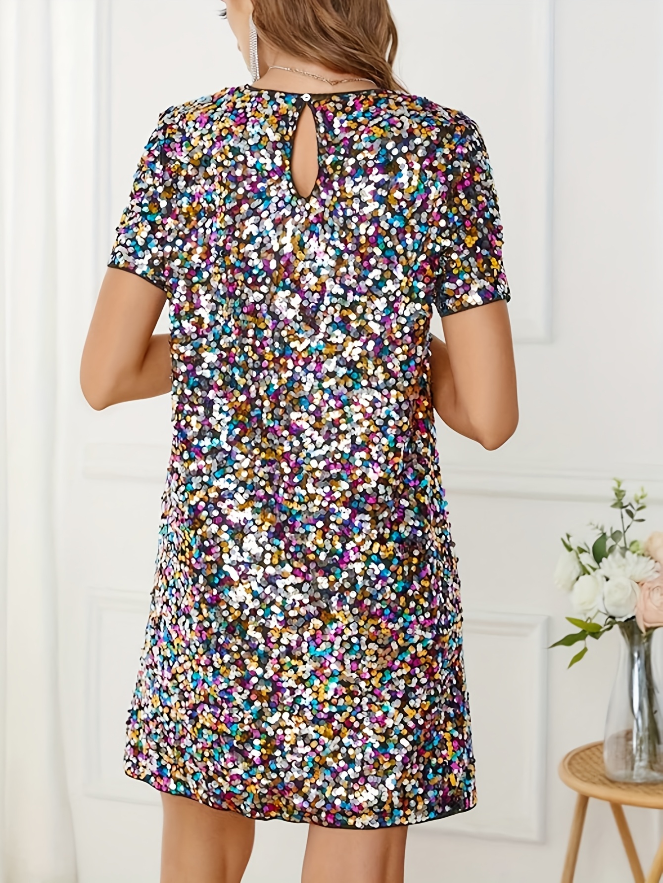 green emerald velvet dress Elegant A Line Sequin Floral Embroidered Slit Long Party Dress, Pink / S main image 0