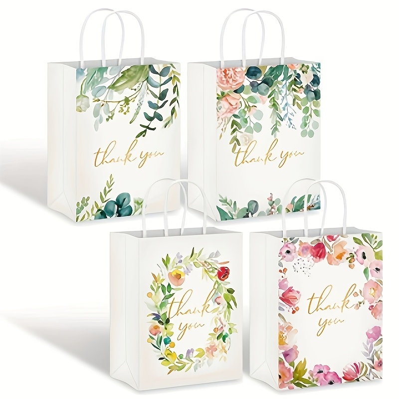 

16pcs Floral Thank You Gift Bags With Handles - Weddings, Birthdays, Showers & Business Packaging, 6.3x8.7x3.1in