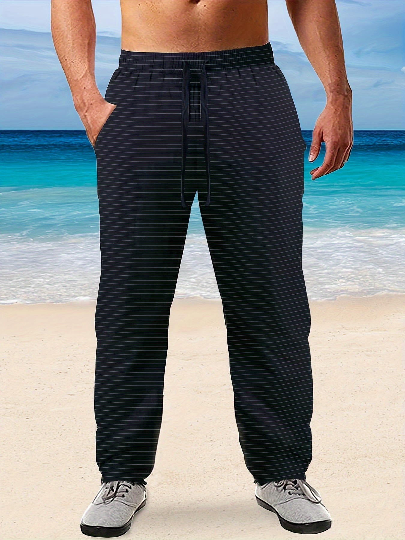 Fashion Mens Summer Fashion New Stripe Slim Pants Casual Loose Linen Pants  Jd_uk