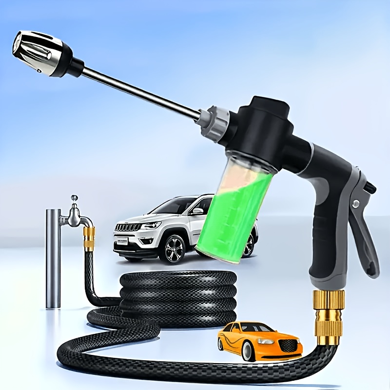 1pc portable high pressure water gun with foam nozzle durable plastic black golden hose ergonomic grip for car wash garden watering home use no battery power needed car wash water gun