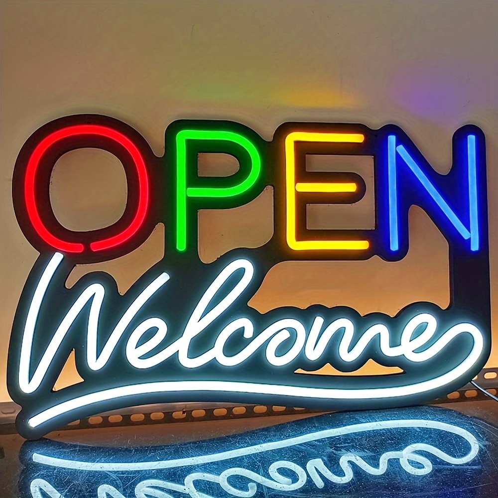 TEMU 5v Usb Powered Neon Open Welcome Sign - Adjustable Brightness Led Wall Hanging Light With Matte For Bar Use