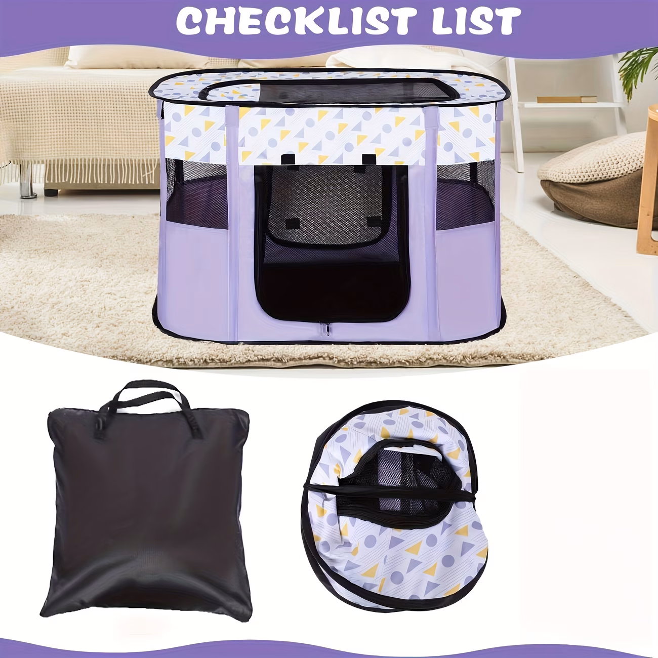 1 playpen pen foldable puppy cat playpen portable exercise kennel tent crate dog house with storage bag portable pens for puppies cat rabbit chicks foldable exercise play tent kennel crate indoor outdoor travel camping Product details 5
