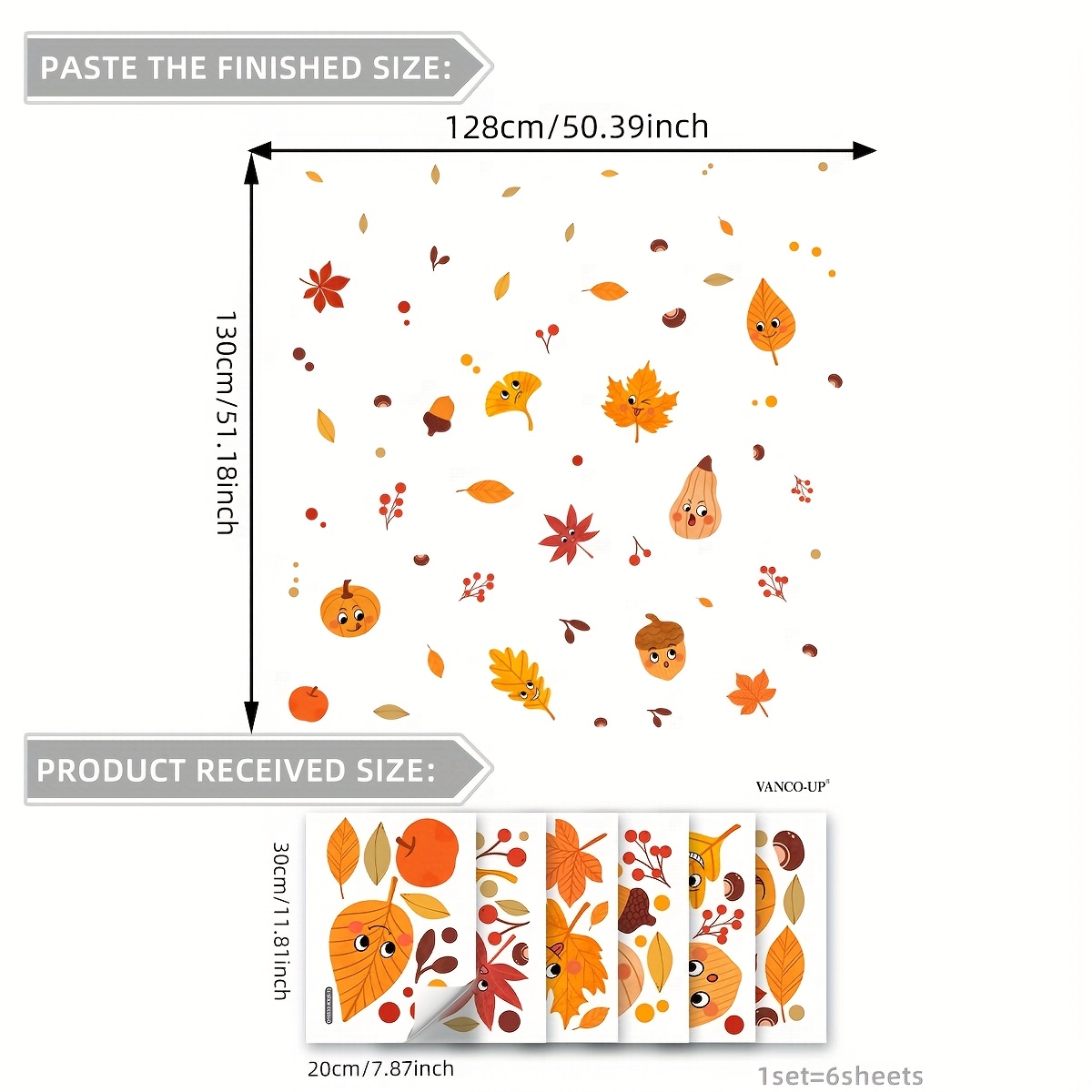 Image of 1 Set Of 6 -painted Maple Leaf, Ginkgo Leaf, And Pumpkin Fruit Double-sided Visual Glass Static Cling Stickers For Bedroom, Living Room, Hallway, Or Display Window Decoration D16532