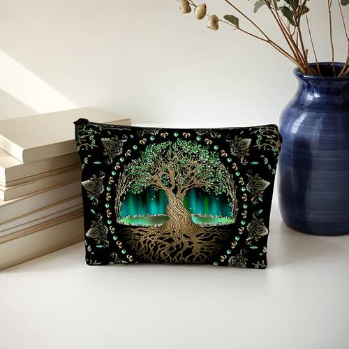 1pc stylish tree of life makeup bag large 26cm x 17cm 10 24 6 69in durable polyester cosmetic organizer with zipper closure machine washable animal perfect gift for women ideal for use birthdays thanksgiving holidays large makeup bag fabric birthday presents sturdy construction travel essentials