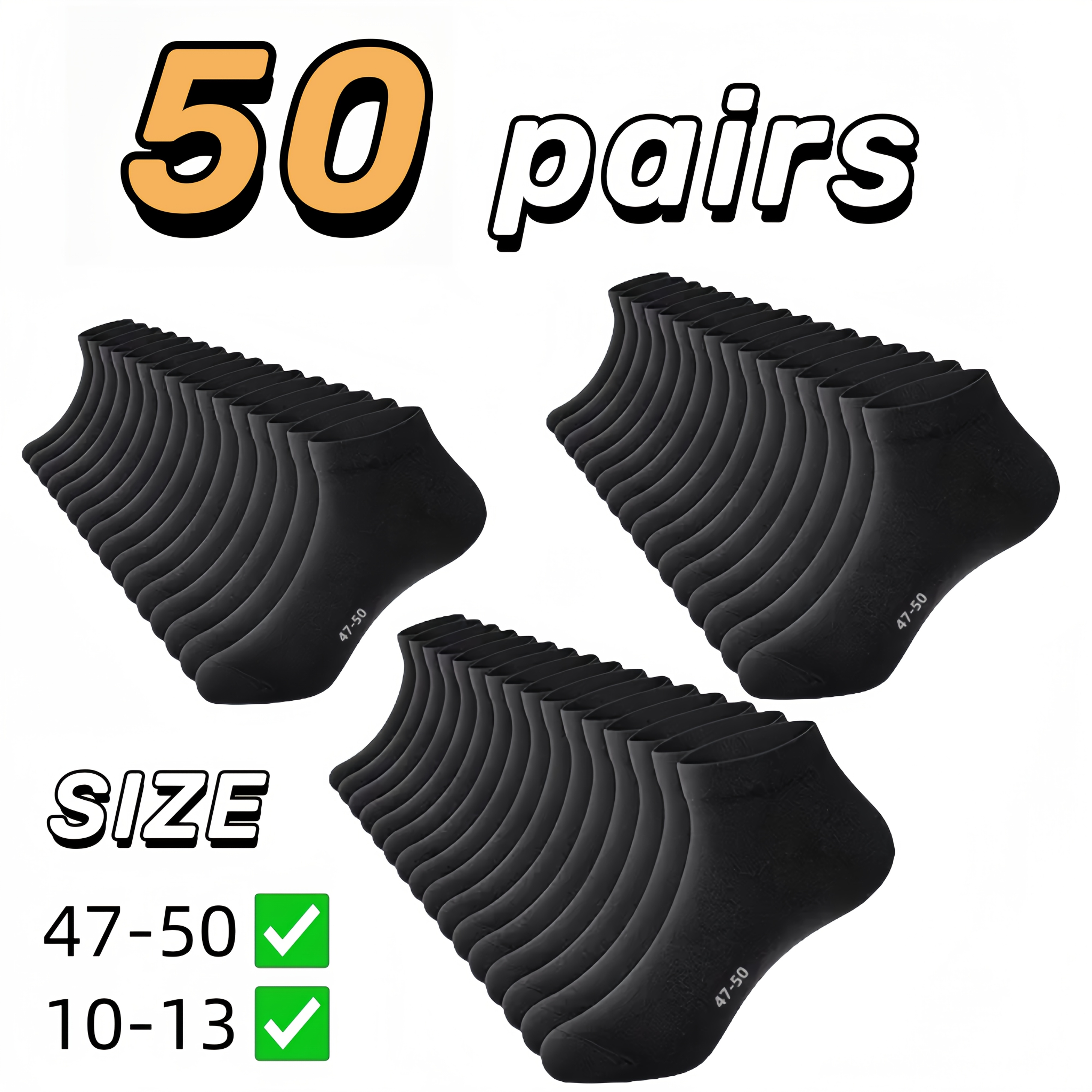 E-shop 50 Paar Klassische Socken mit geschlossener Zehenkappe, atmungsaktive Socken, Herren Größe 10-13 (47-50)