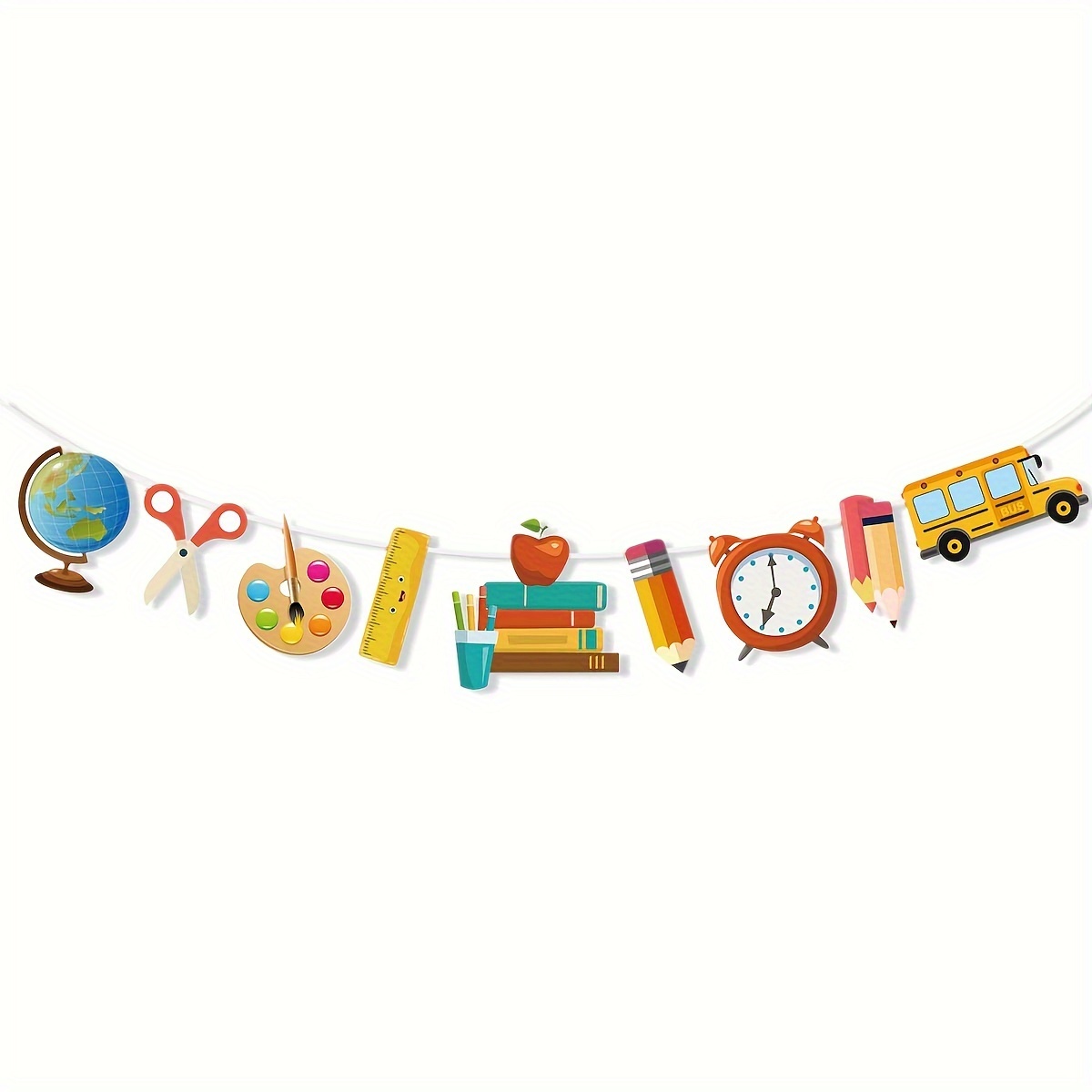 1 Set, Back-to-school Party Pull Flowers, Stationery/school Bus//color Palette/pencil/ruler/alarm Clock Pattern, Back-to-school Decoration
