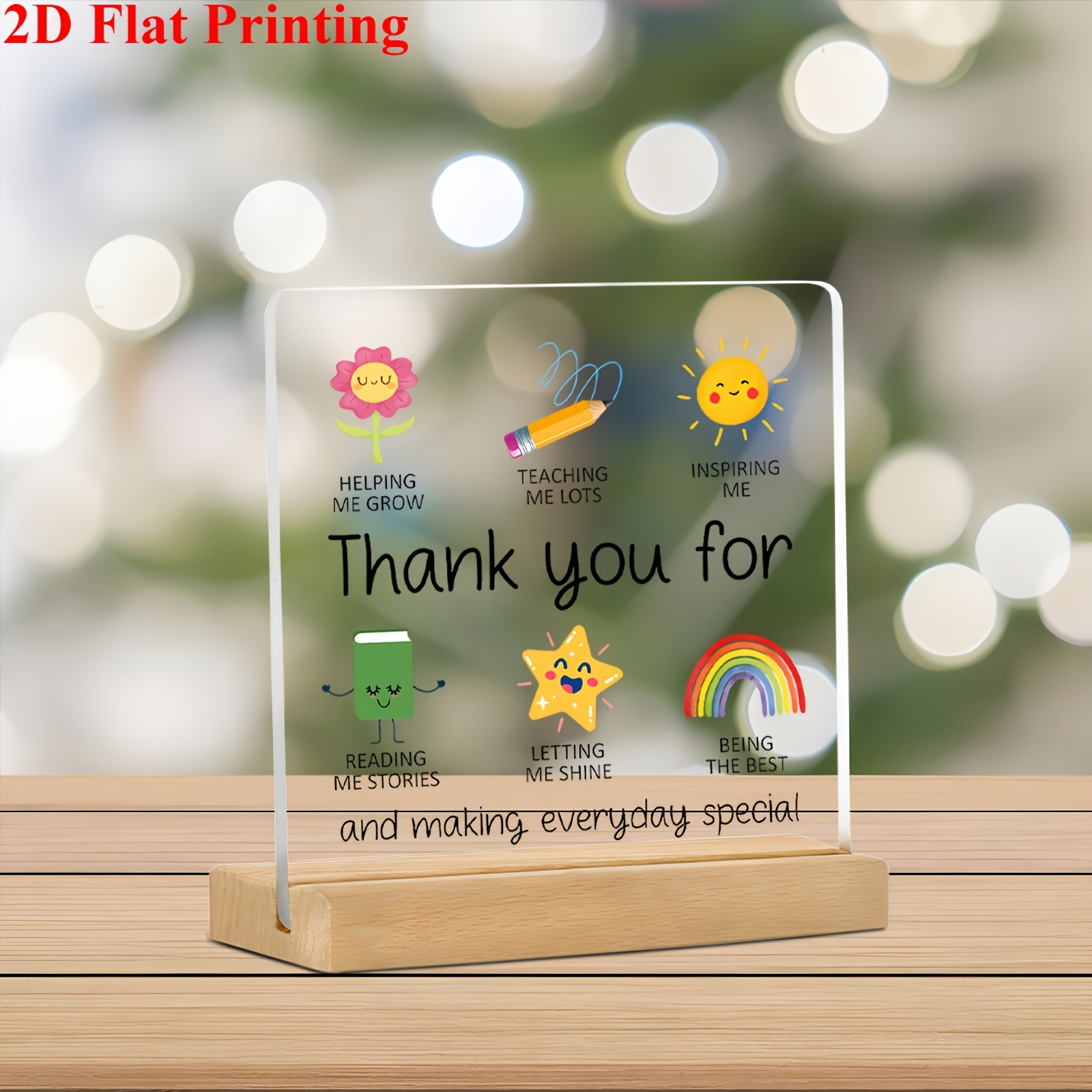 TEMU Impression plate 2D, Décoration de table d'appréciation des enseignants en acrylique 2D - Cadeau de remerciement parfait, Cadeau de départ idéal