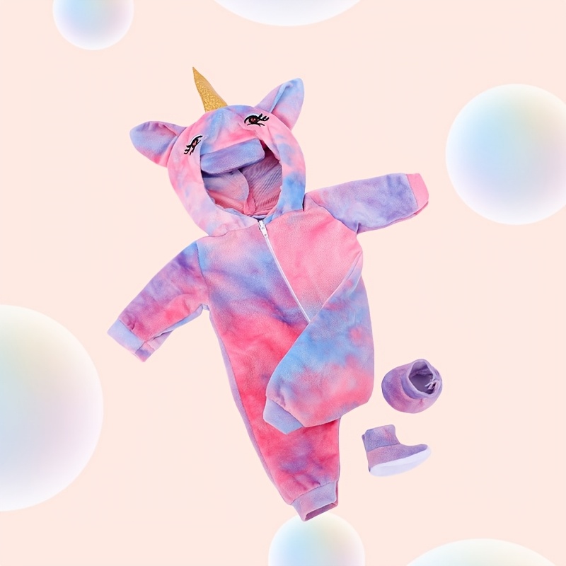 New Style Suitable For 17-18 Inch Dolls One-piece Unicorn Pattern Clothing, Holiday Gift (doll Not Included)