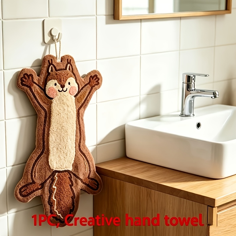1pc Creative Squirrel Hanging Dish Towel, Thickened Coral Fleece Quick-dry Absorbent Towel, Suitable For Bathroom Kitchen And Toilet, Creative Fun Home Decor