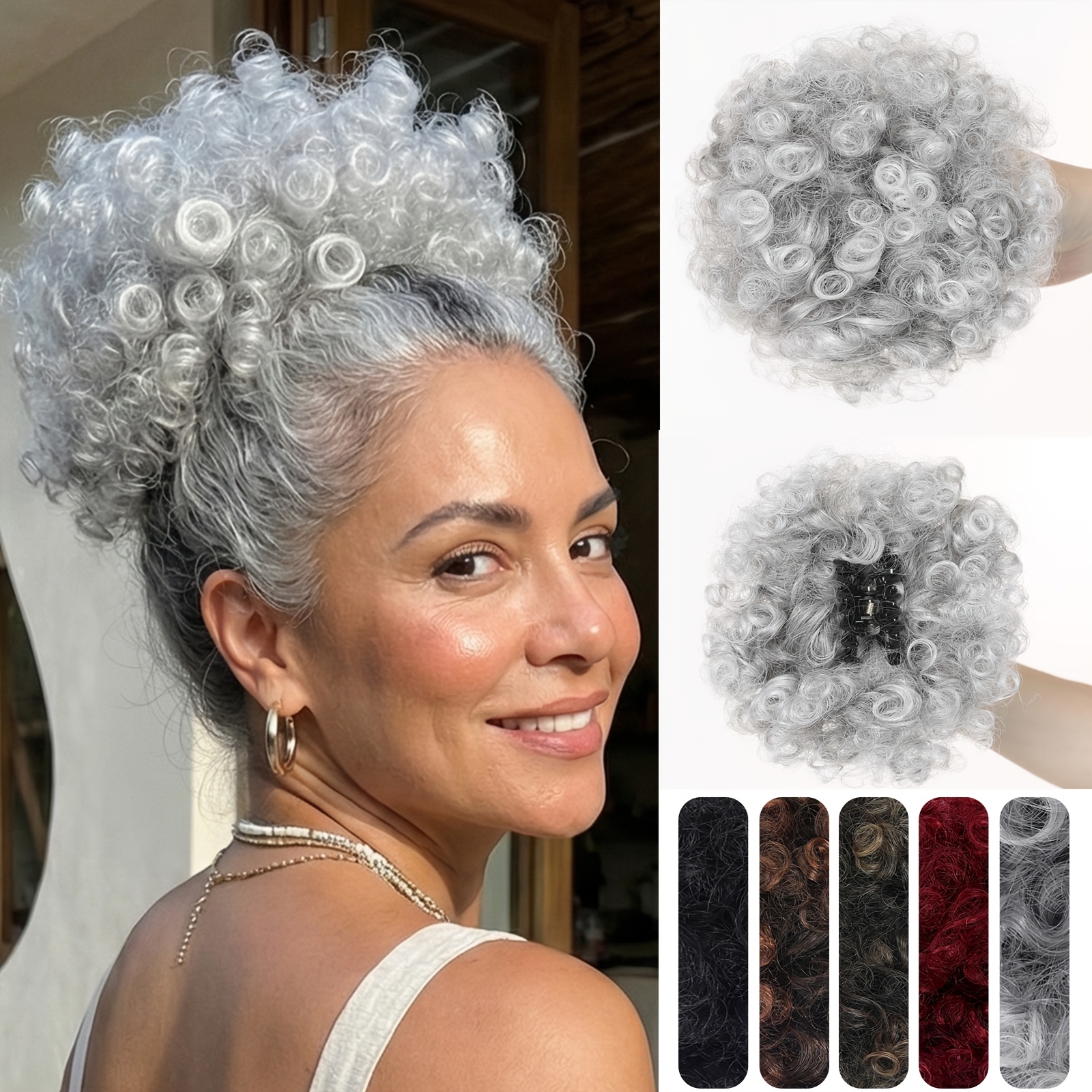 Image of 6 Inch Afro Puff Bun For Women, 35g Super Light Natural Fluffy Curly Drawstring Hair Bun, No Shedding Synthetic Hairpiece Quick Updo For Daily Party Use