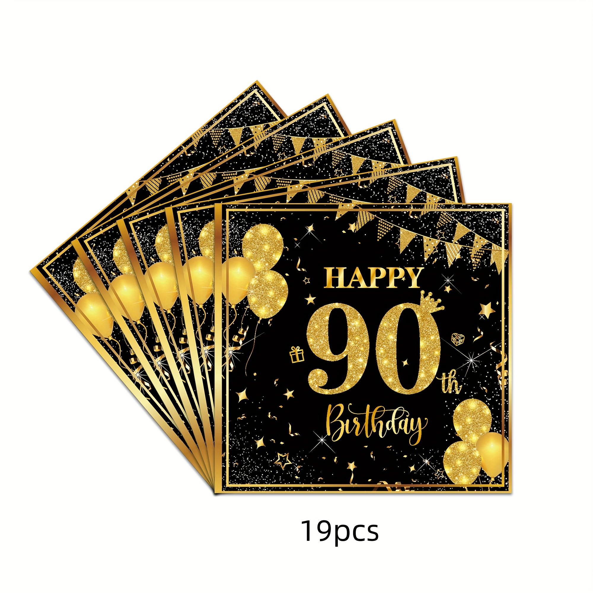 TEMU 19 Items Of Decorations For A 90th Birthday Party, Featuring Black And Golden Disposable Napkins For Men, Suitable For Birthday Party Supplies