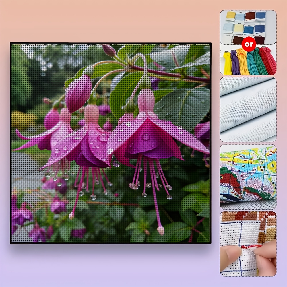 Cross-Stitch Kit Featuring Inverted Bellflower with Dew