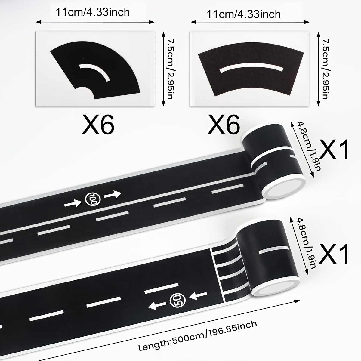 TEMU Washi Tape (includes 2 Rolls Of Tape And 12 Curved Track Stickers), Easy To Tear Without Leaving Residue. Rail Transit And Ordinary Highway Tape